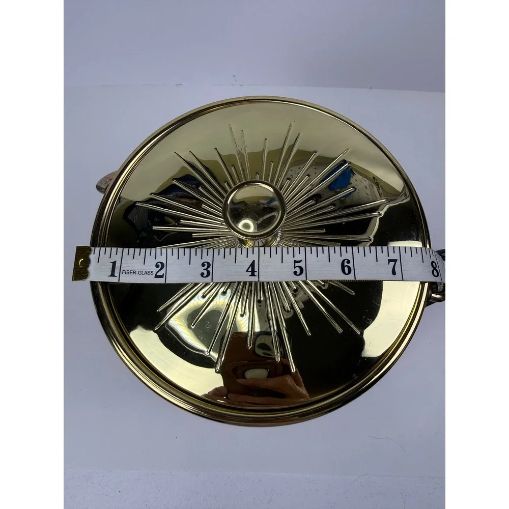 Vintage MCM Ice Bucket Faux Alligator Gold Sunburst Lid with Brass Tongs Japan